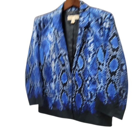Michael Kors Blazer Womens 10 Black Blue Reptile Animal Print 3/4 Sleeves - Picture 4 of 6